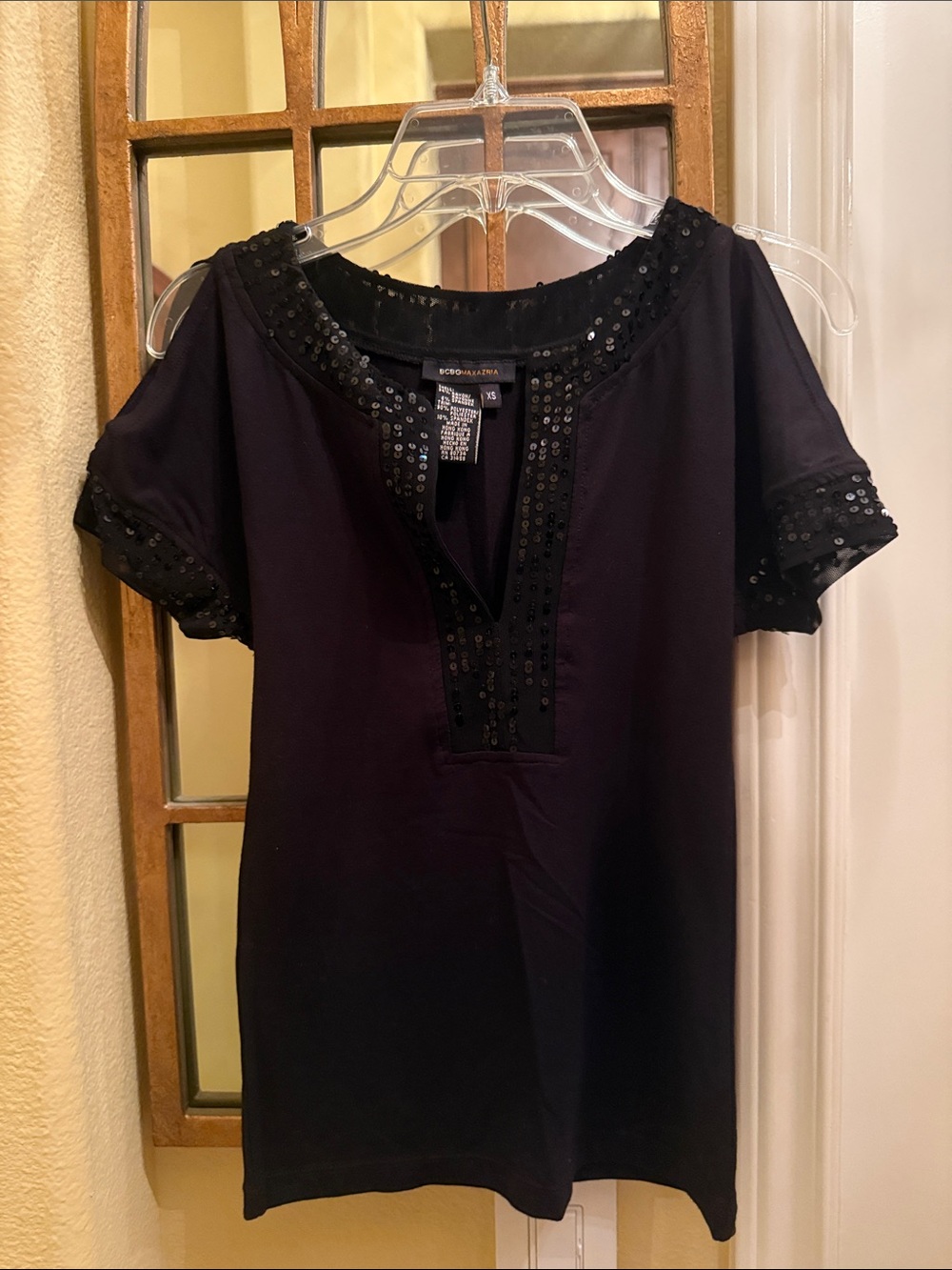 VTG Rare BCBGMaxAzria Black Sequin-Trim Top NEW